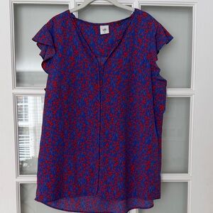 CAbi Blue and Red Floral Blouse